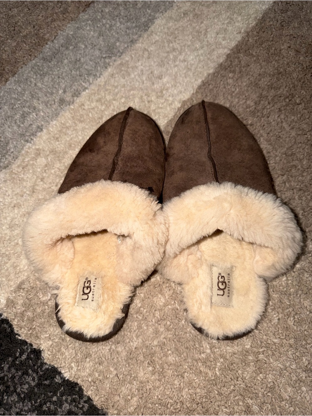 UGG Chestnut Suede Shearling Slip-On Slippers